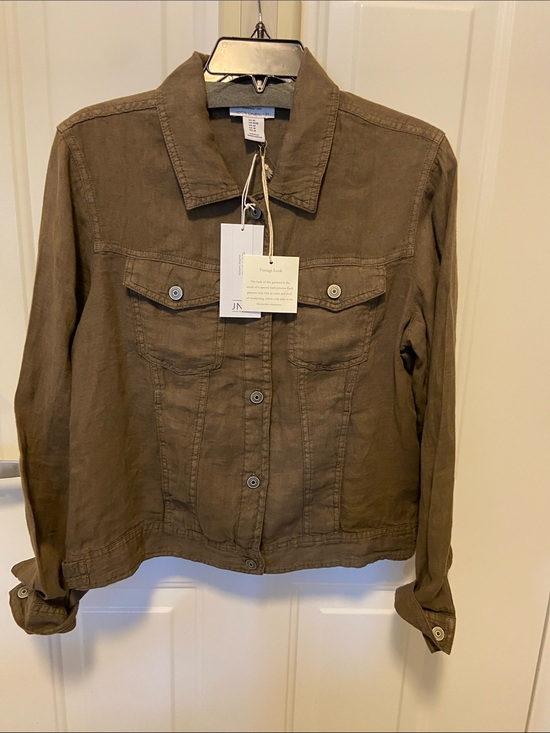 Jones New York Jackets & Blazers - Olive Brown Linen Jean Jacket